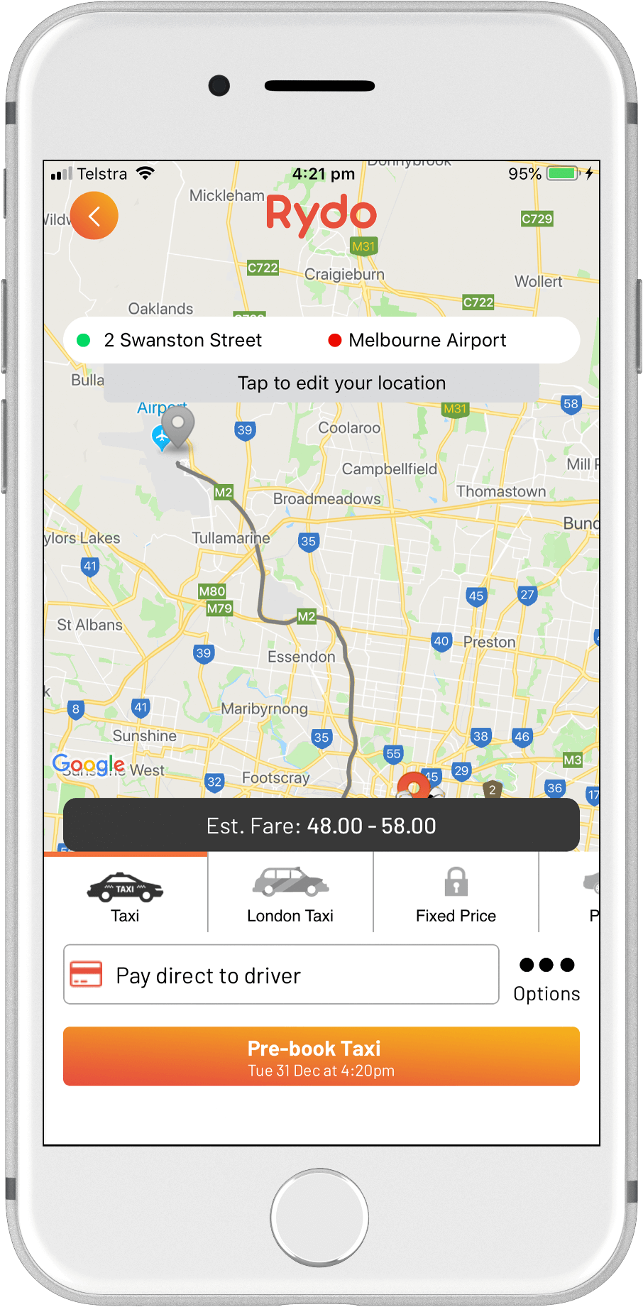 Book a Melbourne Airport taxi with Rydo