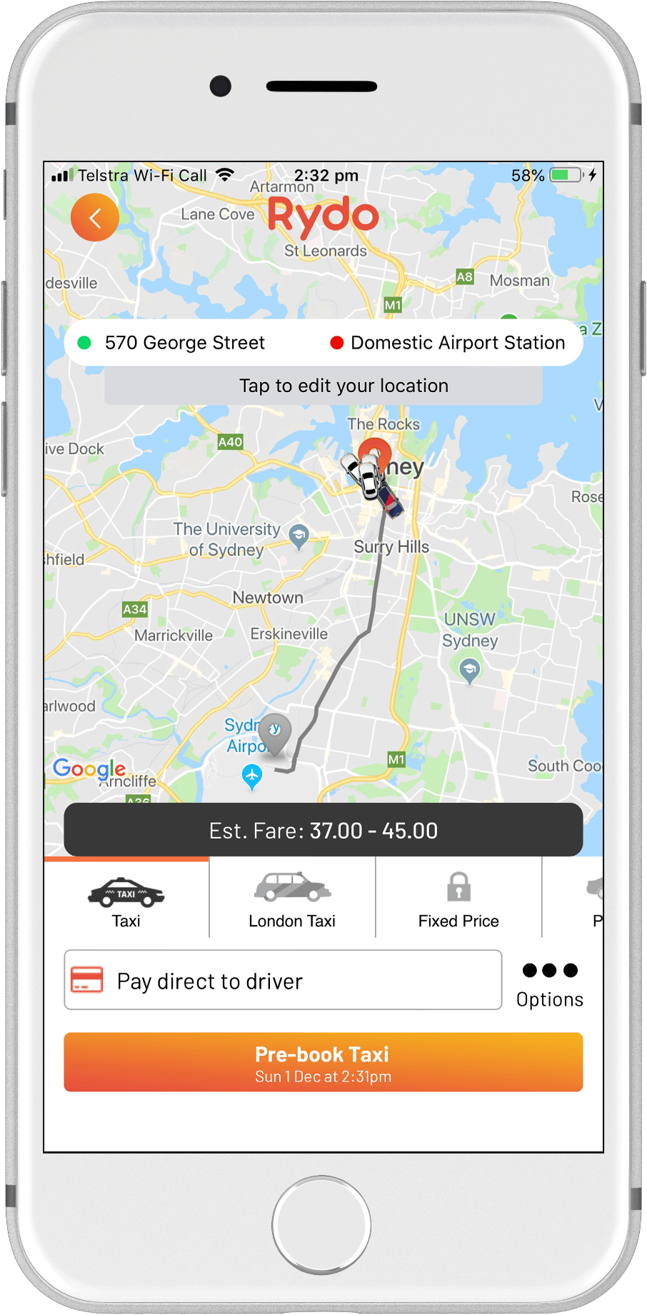 Book a Sydney Airport taxi with Rydo